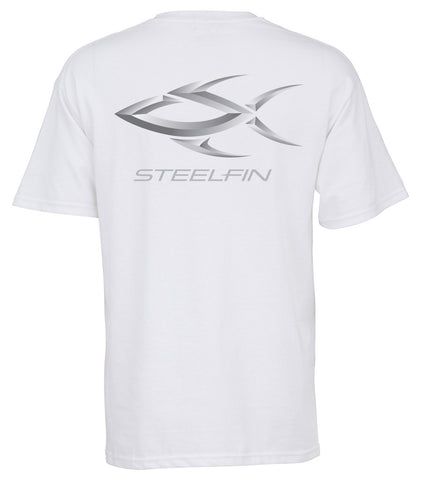 Steelfin Short Sleeve Logo Tee, White, Back