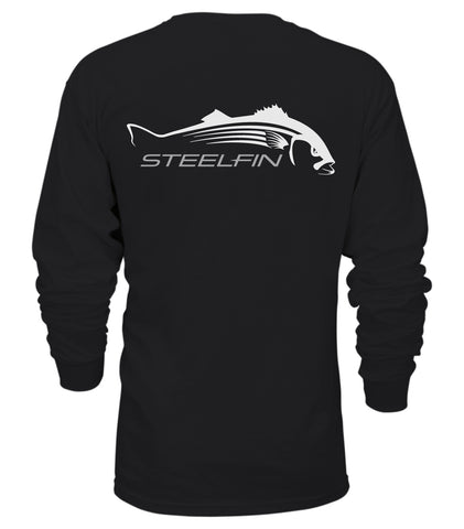 Steelfin Long Sleeve Striper Tee, Black, Back