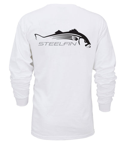 Steelfin Long Sleeve Striper Tee, White, Back
